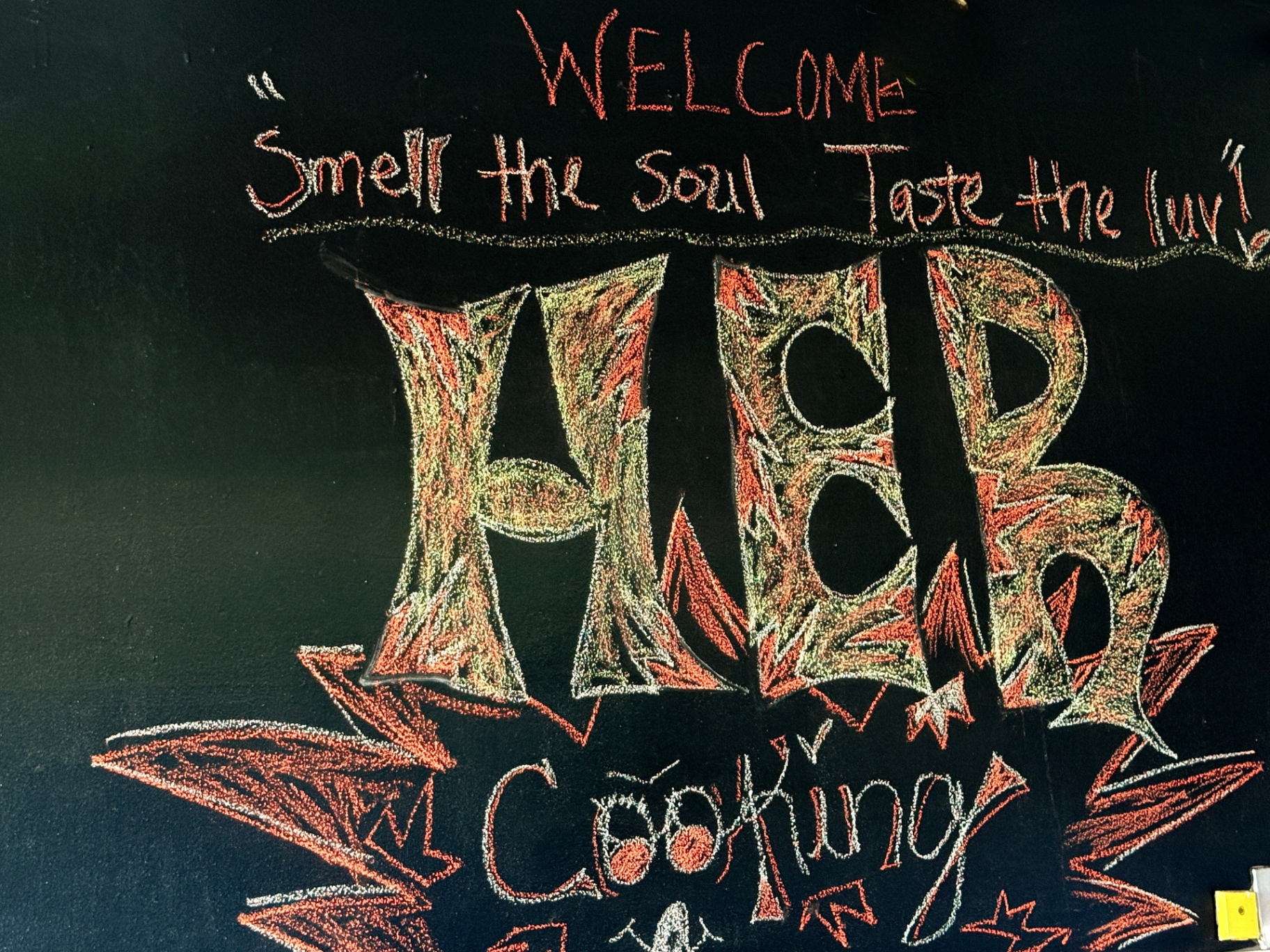 HER Cooking chalkboard mural — Smell the Soul, Taste the Luv